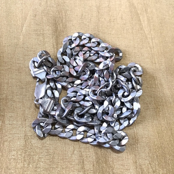 Silver Plated Copper Flat Curb Chain link Necklace 925 marked Italy - Picture 8 of 9